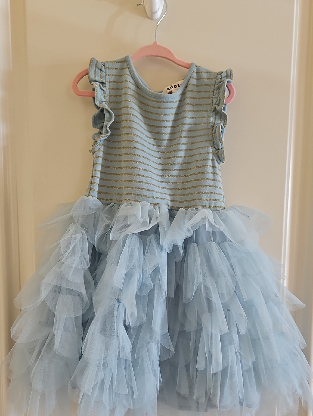 Mini Boden Light Blue Knit Top with Gold Stripe Detail